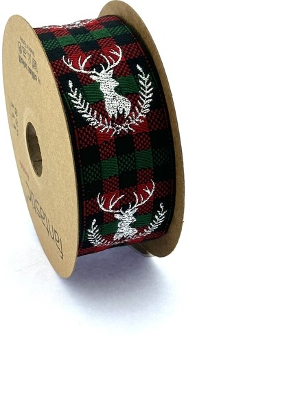 Geyik Desenli Simli Dokuma Yılbaşı Kurdelesi (40MM Genişlik - 10MT Uzunluk) fiyatları