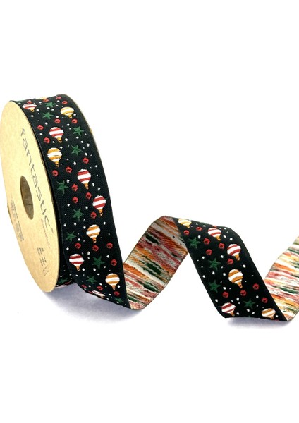 Yılbaşı, Balon / Yıldız Desen Dokuma Kurdele (25MM Genişlik - 10MT Uzunluk)