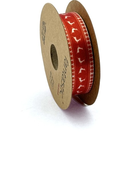 Yılbaşı Geyik Desenli Baskı Kurdele (20MM Genişlik - 10MT Uzunluk)