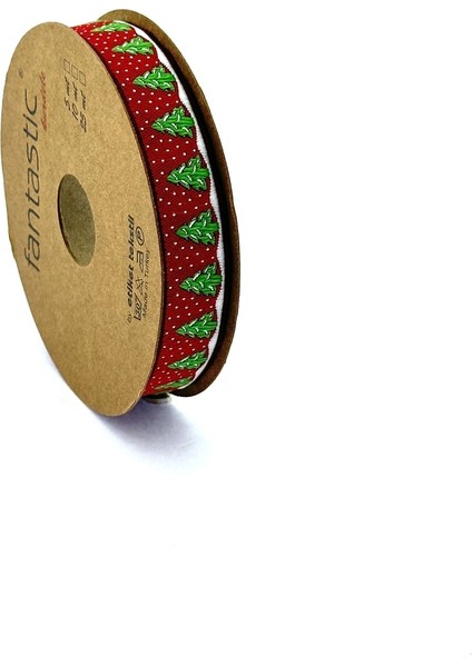 Çam Ağacı / Yılbaşı Desen Kırmızı Dokuma Kurdele (16MM Genişlik - 10MT Uzunluk) fiyatları