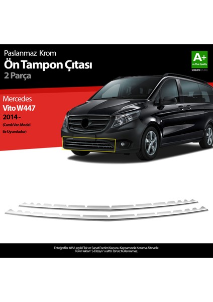 Mercedes Vito W447 Krom Ön Tampon Çıtası 2 Prç. 2014-2020 Camlı Van A+ Kalite