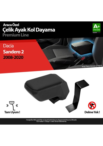 Dacia Sandero Kol Dayama Kolçak Çelik Ayaklı Abs Siyah 2008-2020 A+Kalite