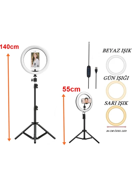 10 Inç Ring Light 120 Ledli 3 Farklı Işık Rengi Youtuber Led Işıklı 140 cm Tripod Selfie Makyaj Işığı