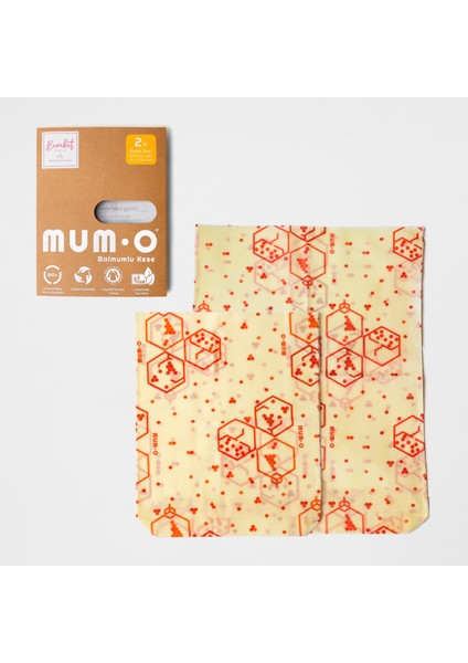 2'li Balmumlu Kese Set - Bereket Desen - Tekrar Kullanılabilen Balmumlu Yiyecek Saklama Kesesi