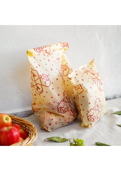 2'li Balmumlu Kese Set - Bereket Desen - Tekrar Kullanılabilen Balmumlu Yiyecek Saklama Kesesi fiyatları