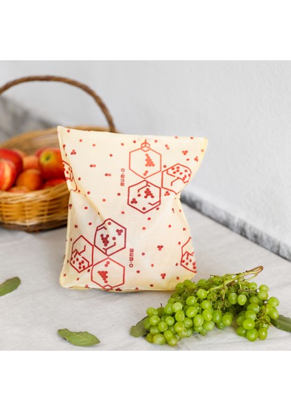 2'li Balmumlu Kese Set - Bereket Desen - Tekrar Kullanılabilen Balmumlu Yiyecek Saklama Kesesi fırsatları