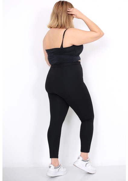 Siyah Yüksek Bel Toparlayıcı Çelik Örme Büyük Beden Kışlık Kalın Tayt indirimleri