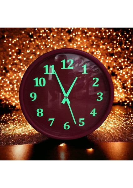 Fosforlu Gece Parlayan Kırmızı Salon Duvar Saati 28 cm 4 Adet Bez Çanta Hediyeli B8