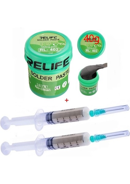 Relıfe RL-402 Krem Lehim Solder Paste 183°C Noclean SN63/PB67 40G ve Lehim Toplama Seti