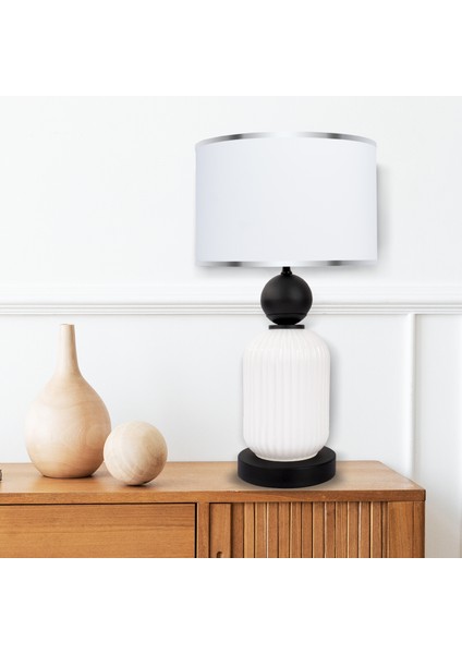 Lotus Opal Black - White Cam Abajur