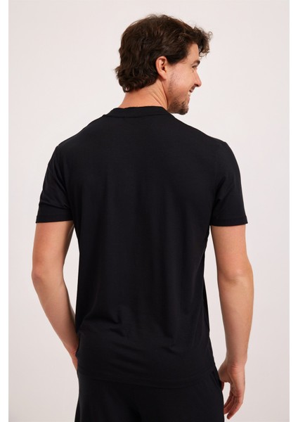 Erkek Silver V Yaka Pijama Üst Siyah