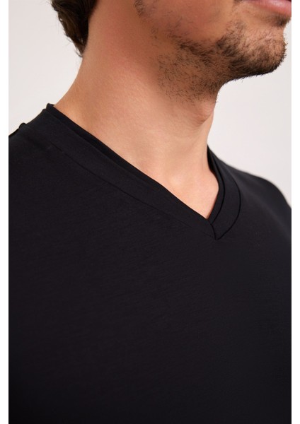 Erkek Silver V Yaka Pijama Üst Siyah