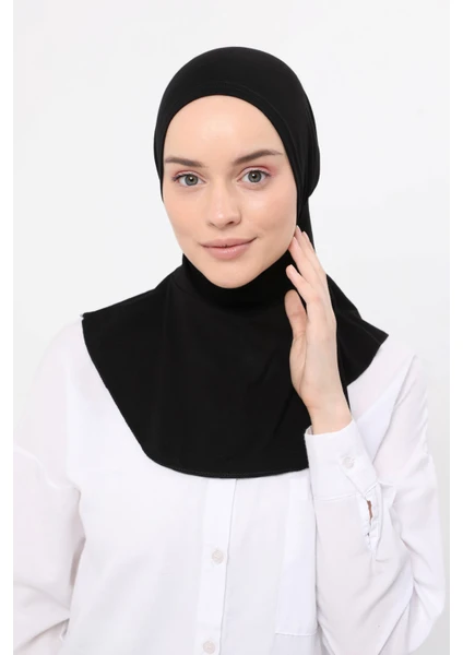 Kadın Tesettür Pratik Boyunluklu Hijab - Sporcu Bone - Siyah