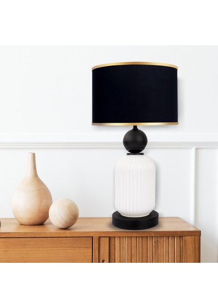 Lotus Opal Black - White Cam Abajur