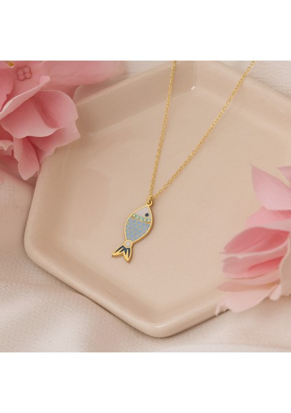 Mineli Origami Balık Gümüş Kolye