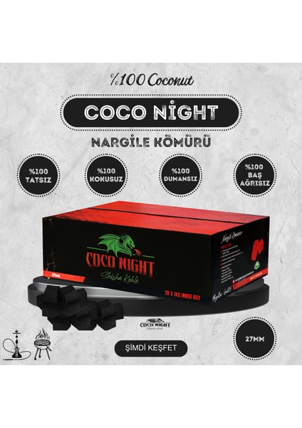 Coco Night #27mm 20Kg Hindistan Cevizi Küp Nargile Kömürü