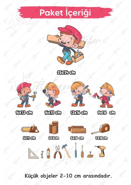 Küçük Marangozlar Tamirciler Çocuk Bebek Odası Cam Duvar Sticker Seti fiyatları