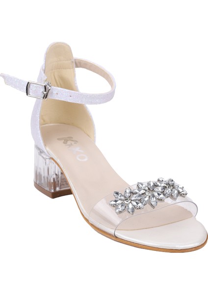 790 Kum Simli Taşlı Kız Çocuk 3 cm Şeffaf Topuklu Sandalet Ayakkabı indirimleri