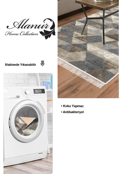 Dijital Salon Halısı Yıldız Deri Kaymaz Taban Saçaklı Iskandinav Kitty Bej