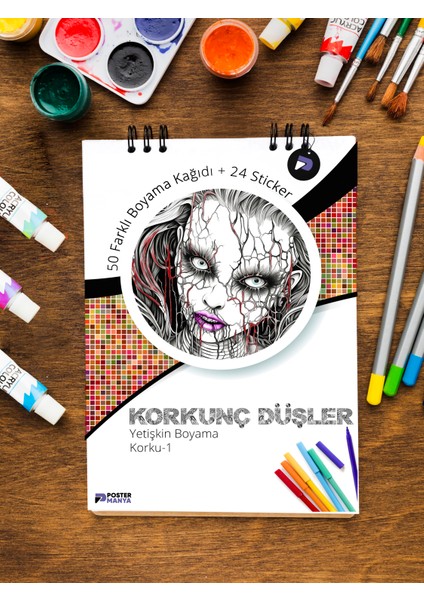 Korkunç Düşler Yetişkin Boyama Kitabı, Korku Mandala Boyama Kitabı, Boyama Defteri, Boyama Sayfaları