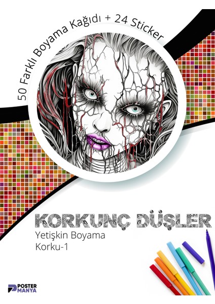 Korkunç Düşler Yetişkin Boyama Kitabı, Korku Mandala Boyama Kitabı, Boyama Defteri, Boyama Sayfaları modelleri