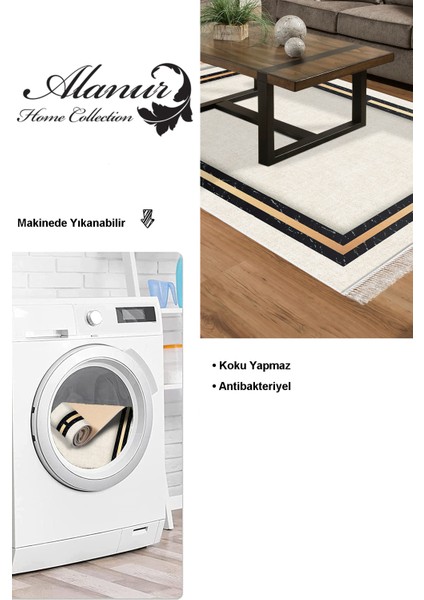 Dijital Salon Halısı Yıldız Deri Kaymaz Taban Saçaklı Modern Kendra Bej