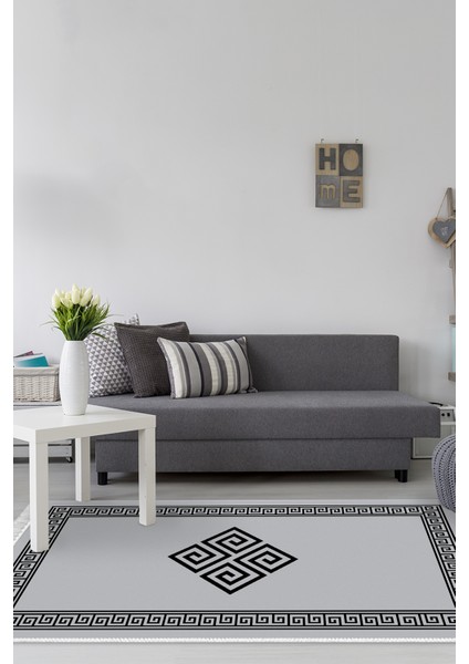 Dijital Salon Halısı Yıldız Deri Kaymaz Taban Saçaklı Modern Kathryn Gri