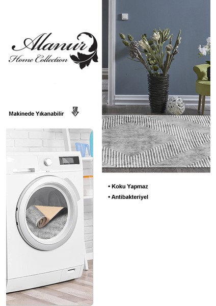 Dijital Salon Halısı Yıldız Deri Kaymaz Taban Modern Vanessa Gri