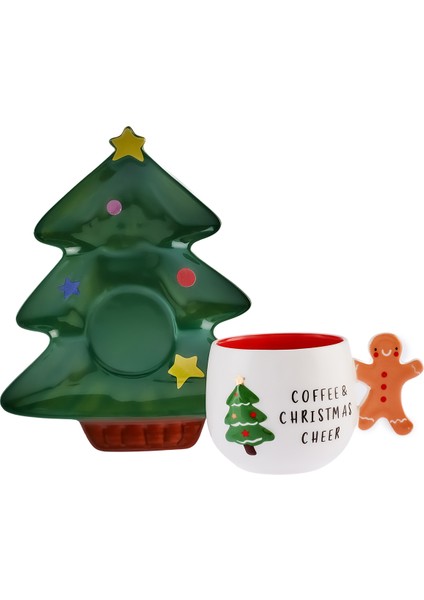 New Year Yılbaşı Çay Fincanı 180 ml ve Çam Ağacı Tabağı
