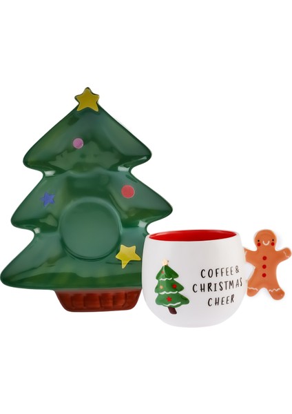 New Year Yılbaşı Çay Fincanı 180 ml ve Çam Ağacı Tabağı
