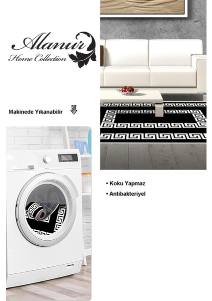 Dijital Salon Halısı Star Pamuk Kaymaz Taban Saçaklı Modern Starr Siyah modelleri