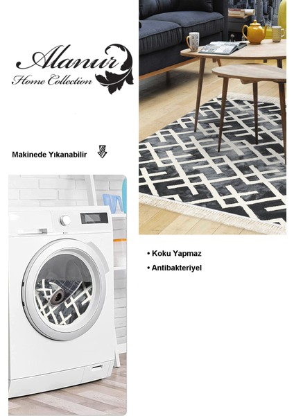 Dijital Salon Halısı Star Pamuk Kaymaz Taban Saçaklı Iskandinav Babette Gri