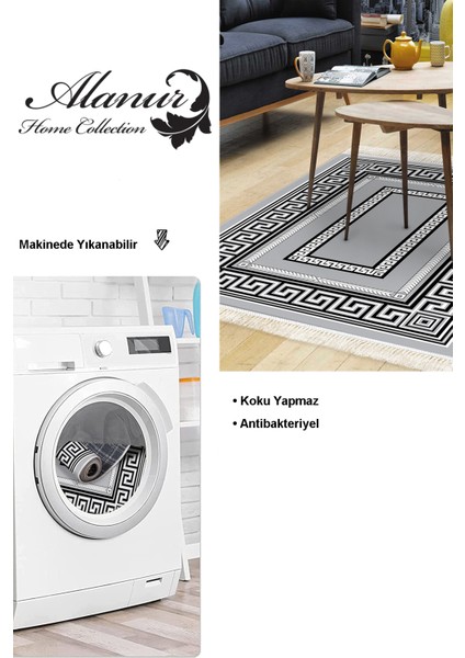 Dijital Salon Halısı Star Pamuk Kaymaz Taban Saçaklı Modern Carmel Gri modelleri
