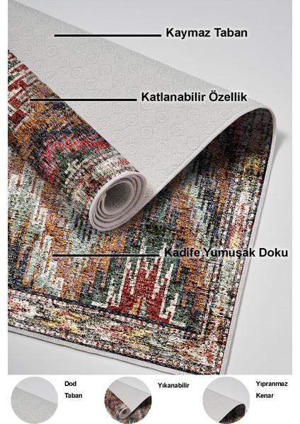 Dijital Salon Halısı Trend Keçe Kaymaz Taban Iskandinav Olwen Renkli