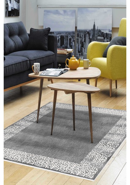 Dijital Salon Halısı Trend Keçe Kaymaz Taban Modern Sequoia Gri