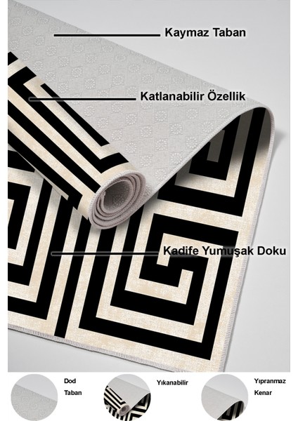 Dijital Salon Halısı Trend Keçe Kaymaz Taban Modern Jem Siyah indirimleri