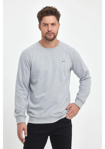 mmetalic Erkek Gri Bisiklet Nakış Detaylı Regular Fit Sweatshirt