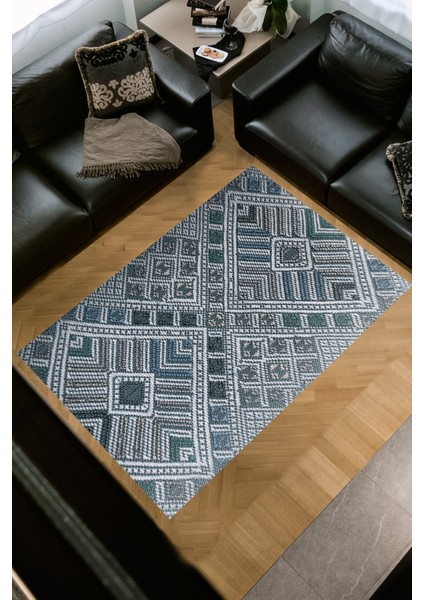 Dijital Salon Halısı Trend Keçe Kaymaz Taban Modern Rylee Mavi