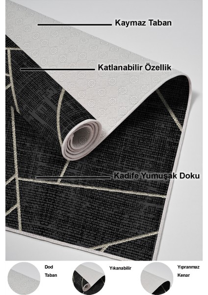 Dijital Salon Halısı Trend Keçe Kaymaz Taban Modern Shavonne Siyah indirimleri