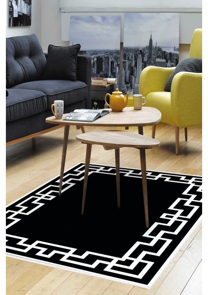 Dijital Salon Halısı Trend Keçe Kaymaz Taban Modern Constance Siyah