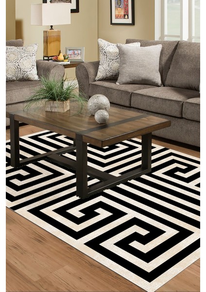 Dijital Salon Halısı Trend Keçe Kaymaz Taban Modern Jem Siyah