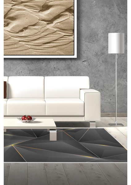Dijital Salon Halısı Trend Keçe Kaymaz Taban Modern Everilda Gold Siyah
