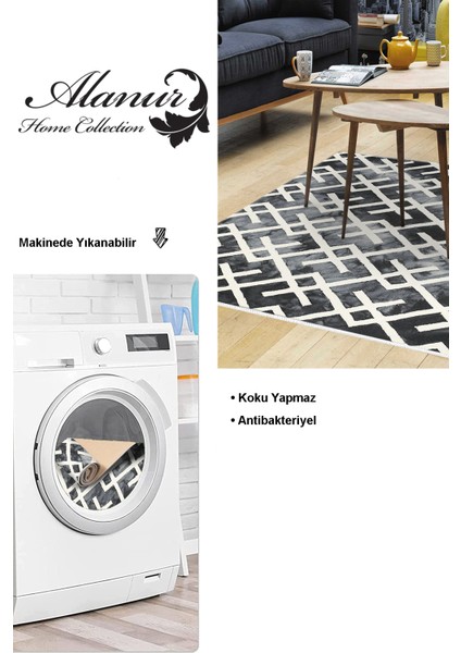 Dijital Salon Halısı Yıldız Deri Kaymaz Taban Iskandinav Babette Gri