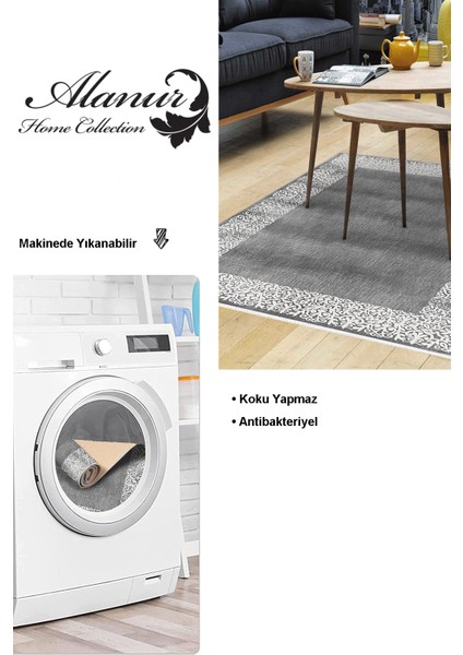 Dijital Salon Halısı Yıldız Deri Kaymaz Taban Modern Sequoia Gri