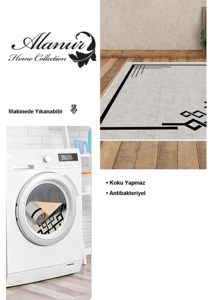 Dijital Salon Halısı Yıldız Deri Kaymaz Taban Modern Agnese Gri Siyah modelleri