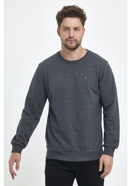 Erkek Antrasit Bisiklet Nakış Detaylı Regular Fit Sweatshirt fiyatları