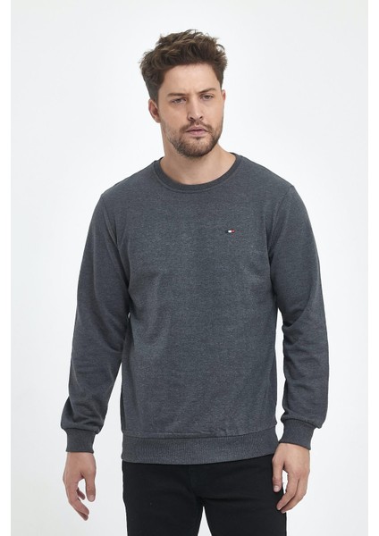 Erkek Antrasit Bisiklet Nakış Detaylı Regular Fit Sweatshirt modelleri