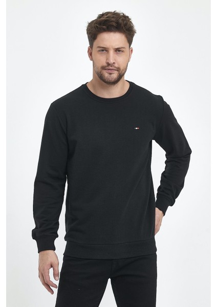 Erkek Siyah Bisiklet Nakış Detaylı Regular Fit Sweatshirt