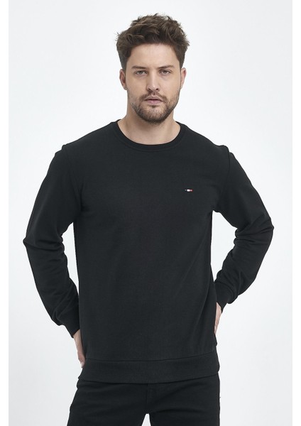 Erkek Siyah Bisiklet Nakış Detaylı Regular Fit Sweatshirt