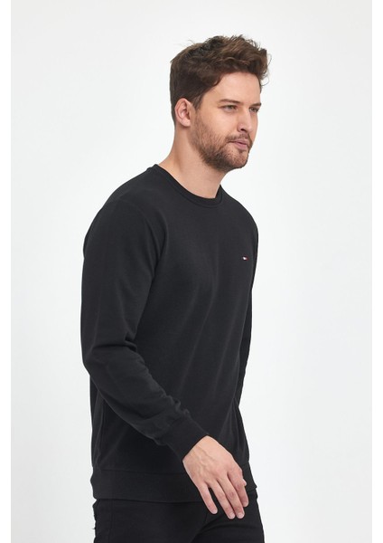 Erkek Siyah Bisiklet Nakış Detaylı Regular Fit Sweatshirt
